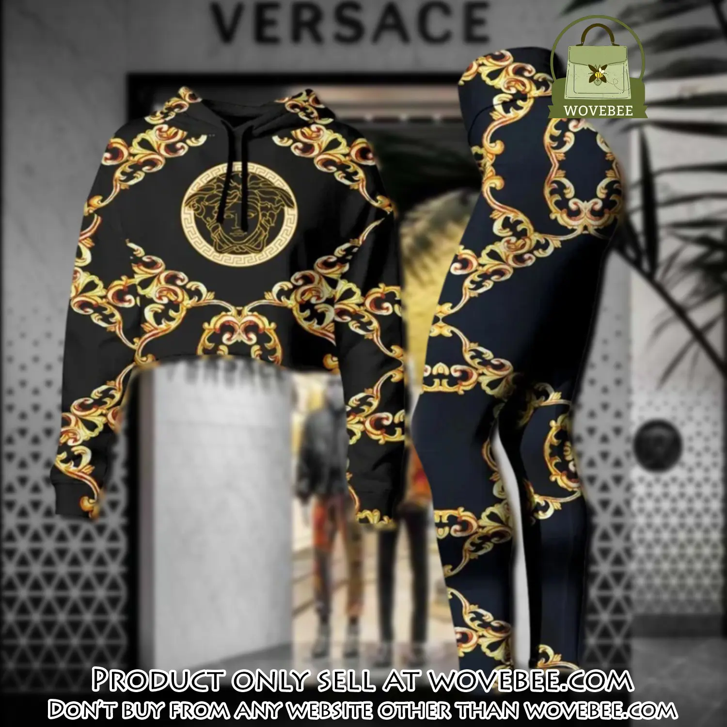 Versace medusa golden luxury brand clothes leggings and crop top set for women wvb5901241